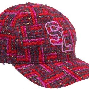 Saint Laurent red & pink tweed cap. Piece of TV fashion history on Gossip Girl.